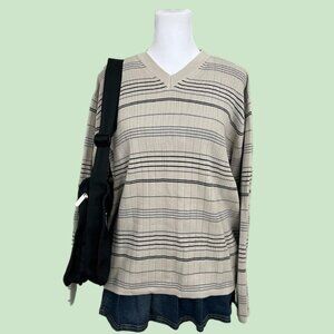 beige striped vintage 90s light weight cotton knit sweater indie skate grunge